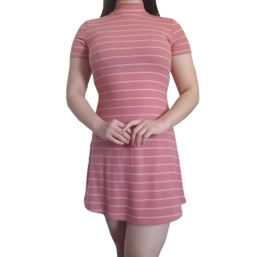 Pink and White Stripe Rib-knit Dress
